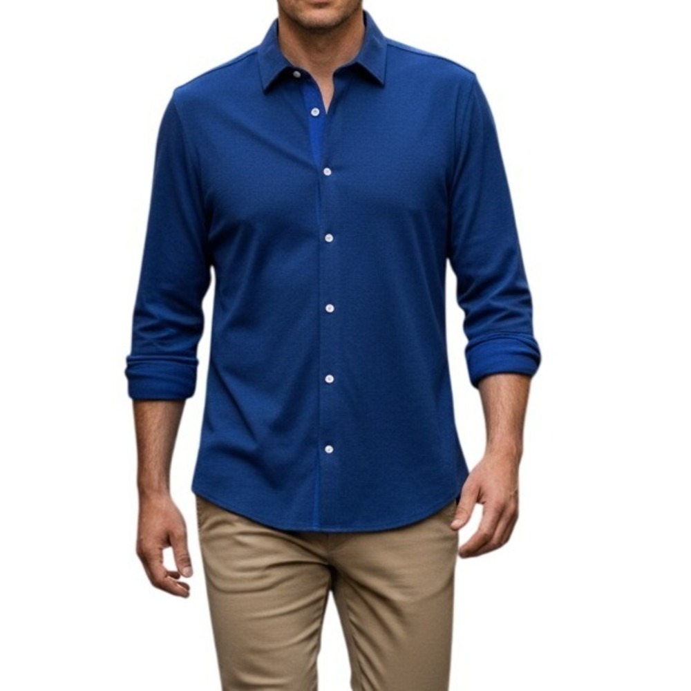 Tailorbyrd Collection Men's Blue Long‎ Sleeve Cotton knit  Button Down XXL
